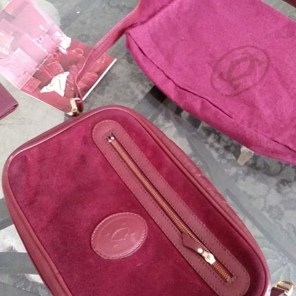 Auth CARTIER Vintage Suede Bordeaux Shoulder Bag